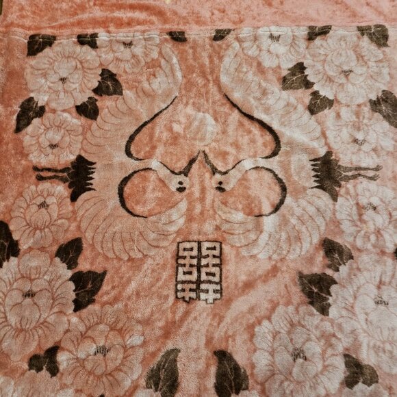MCM VTG 1950s Korean Mink Peach Pink Floral Blanket Coverlet Twin‎ Heavy 58x81" - Picture 2 of 15